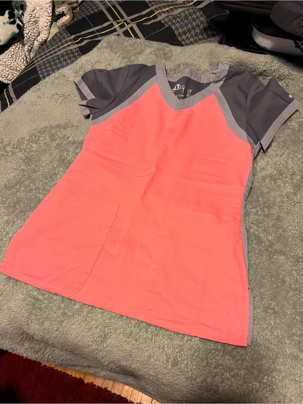 Grey's Anatomy Coral and Gray V-Neck Scrub Top